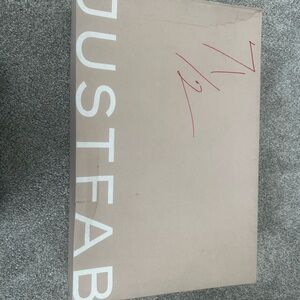 JustFab Tan Shoe Box with White and Red Accents